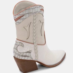 DOLCE VITA Loral Western Boot Ivory Croco Print Leather Size 8 US